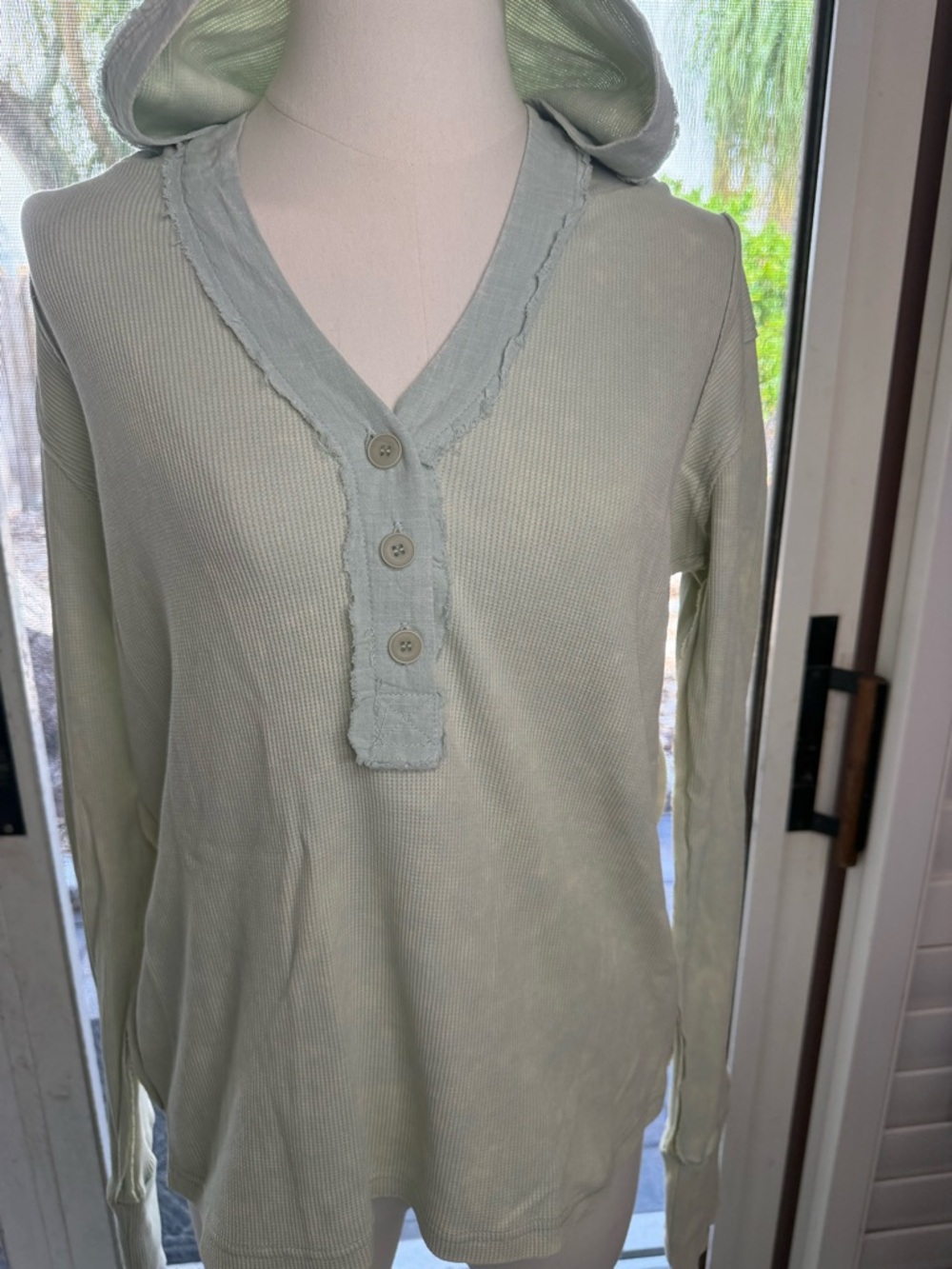 Mystree Sage Green Hooded Henley Top NWOT